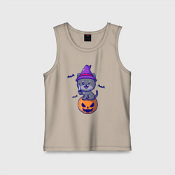 Майка детская хлопок Котик и хэллоуин, цвет: миндальный