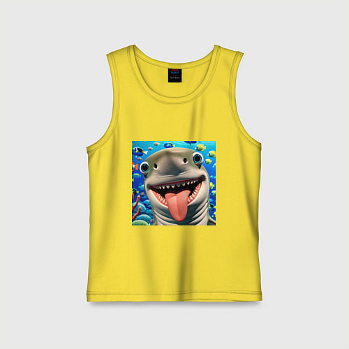 Детская майка Веселая акула с высунутым языком в океане / Желтый – фото 1