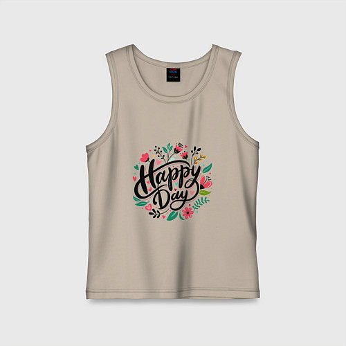 Детская майка Happy day с цветами / Миндальный – фото 1
