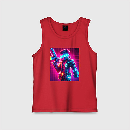 Детская майка Minecraft and cyberpunk collaboration - neon glow / Красный – фото 1