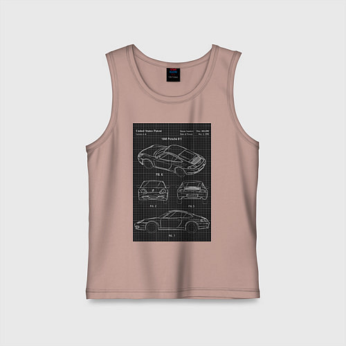 Детская майка Porsche 911 автомобиль чертеж / Пыльно-розовый – фото 1