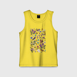 Майка детская хлопок Птицы, бабочки, цветы, цвет: желтый