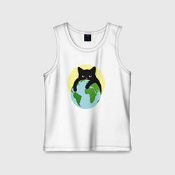 Детская майка Котик, обнимающий землю в космосе