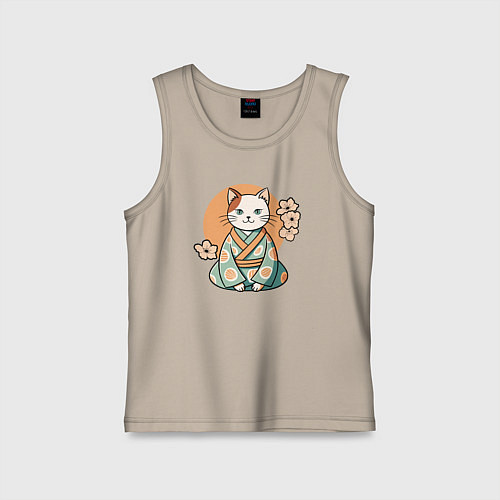 Детская майка Кошка в кимоно / Миндальный – фото 1