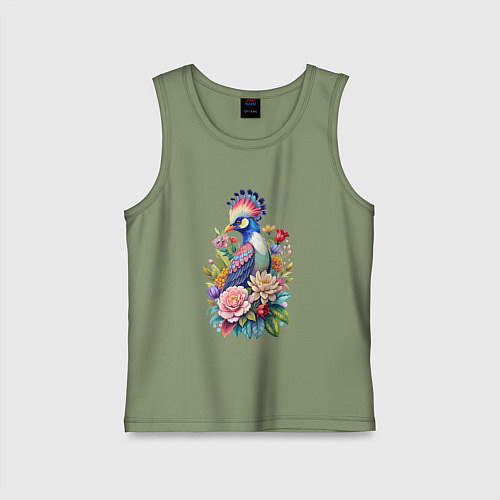 Детская майка Шлемоносный турако среди цветов / Авокадо – фото 1