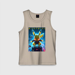 Майка детская хлопок Cyber Pikachu - neon glow ai art, цвет: миндальный