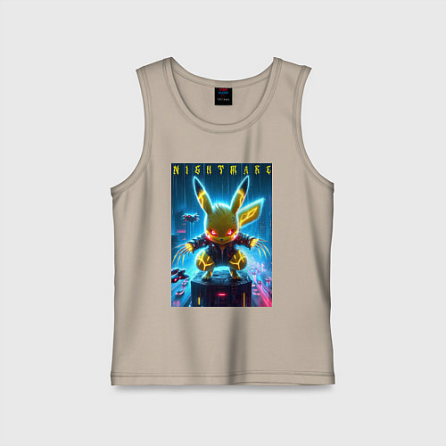 Детская майка Cyber Pikachu - neon glow ai art / Миндальный – фото 1