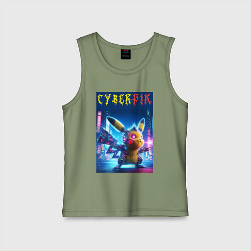 Детская майка Cyber Pikachu - ai art fantasy / Авокадо – фото 1