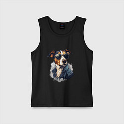 Майка детская хлопок Брутальный джек рассел в стиле cyberpunk, цвет: черный