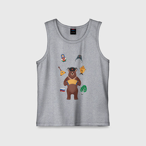 Детская майка Медведь с балалайкой в ушанке и матрёшка / Меланж – фото 1