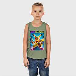 Майка детская хлопок Happy halloween - terrible Pikachu, цвет: авокадо — фото 2