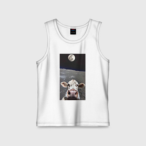 Детская майка Корова делает селфи на Луне - Земля в космосе / Белый – фото 1