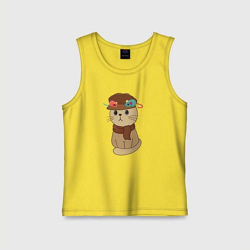 Детская майка Милый котик в кепке и с шарфиком - художник / Желтый – фото 1