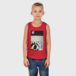 Майка детская хлопок Енот на луне делает селфи, цвет: красный — фото 2