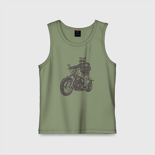 Детская майка Енот байкер на мотоцикле чоппере / Авокадо – фото 1