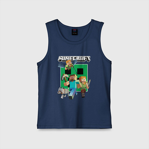 Детская майка Стив и Алекс с волком из Майнкрафт / Тёмно-синий – фото 1