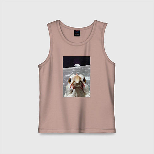 Детская майка Курица селфи на луне / Пыльно-розовый – фото 1