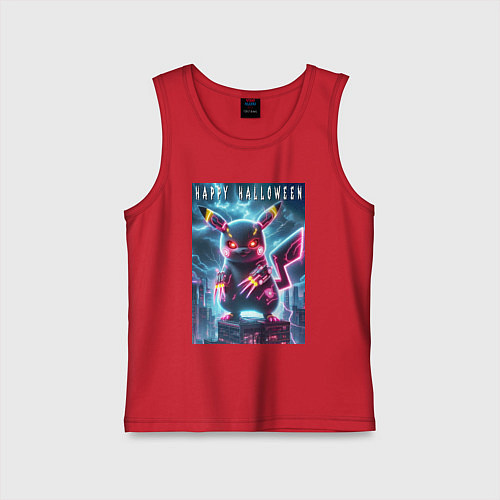 Детская майка Pikachu with a cyber claws - halloween / Красный – фото 1