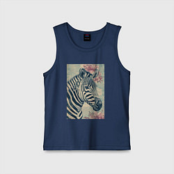 Майка детская хлопок Зебра с цветком, цвет: тёмно-синий