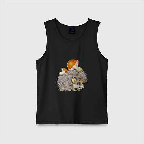 Детская майка Добрый ежик с грибами / Черный – фото 1