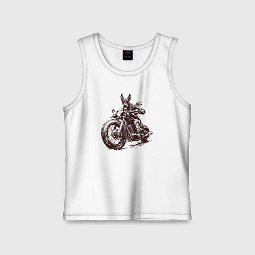 Детская майка Доберман байкер на мотоцикле чоппере / Белый – фото 1