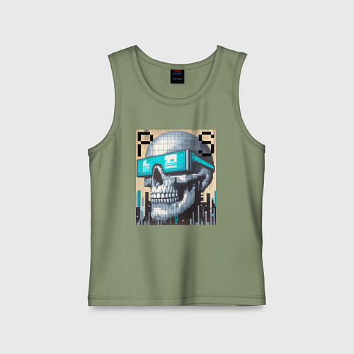 Детская майка Pixel skull - ai art fantasy / Авокадо – фото 1