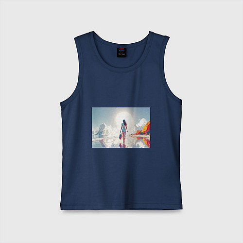 Детская майка Девушка на фантастическом пляже / Тёмно-синий – фото 1