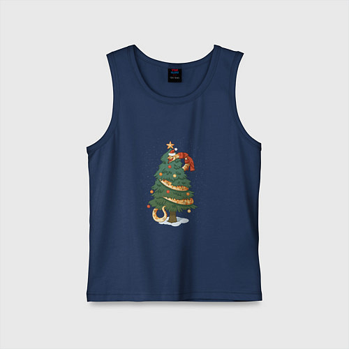 Детская майка Новогодняя змея символ 2025 года на елке / Тёмно-синий – фото 1