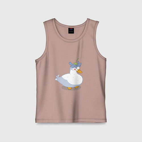 Детская майка Милая уточка гусь с цветочком на голове / Пыльно-розовый – фото 1