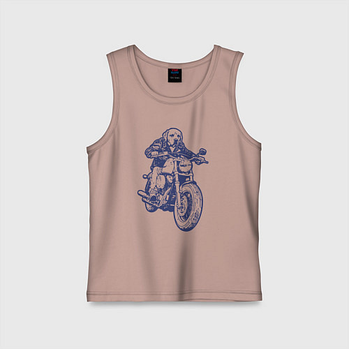 Детская майка Лабрадор байкер на мотоцикле чоппере / Пыльно-розовый – фото 1