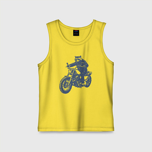 Детская майка Енот байкер на мотоцикле на чоппере / Желтый – фото 1