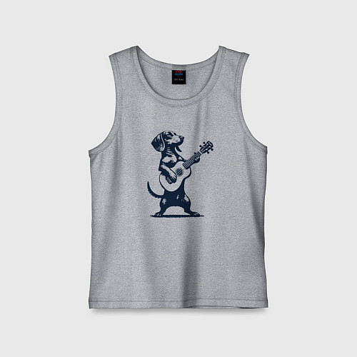 Детская майка Такса играет на гитаре укулеле / Меланж – фото 1