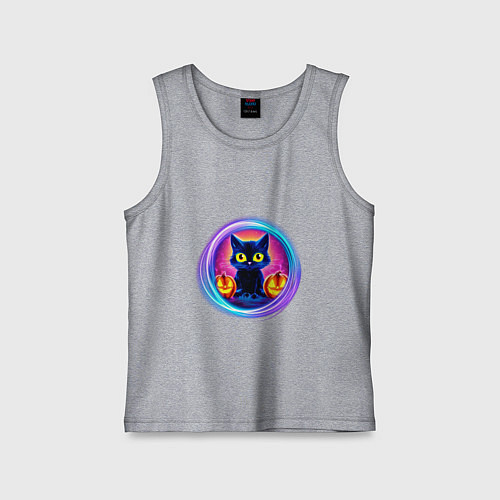 Детская майка Кот неоновый с тыквами / Меланж – фото 1