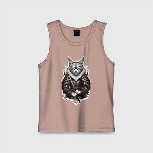 Детская майка Серьезный кот самурай / Пыльно-розовый – фото 1