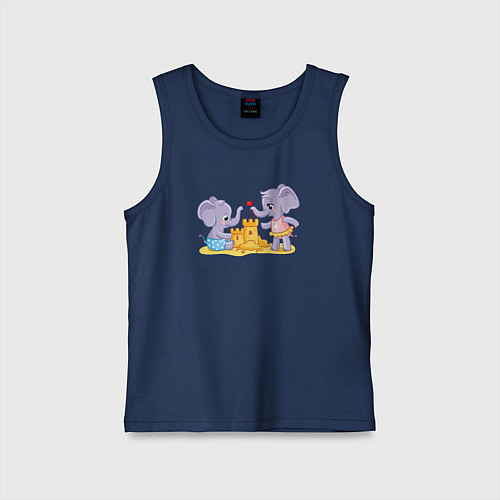 Детская майка Слоники в песочнице / Тёмно-синий – фото 1