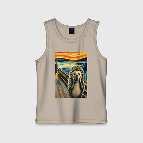 Детская майка Ёжик кричит на картине Эдварда Мунка - мем искусст / Миндальный – фото 1