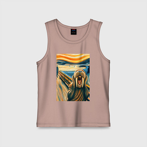 Детская майка Морж кричит на картине Эдварда Мунка - мем искусст / Пыльно-розовый – фото 1