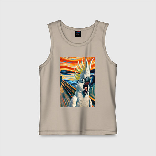 Детская майка Попугай какаду кричит на картине Эдварда Мунка - м / Миндальный – фото 1