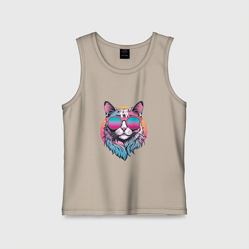 Детская майка Ретро кот в розовых солнечных очках Vaporwave / Миндальный – фото 1