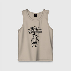 Майка детская хлопок Хэллоуин - девочка с тыквой, цвет: миндальный