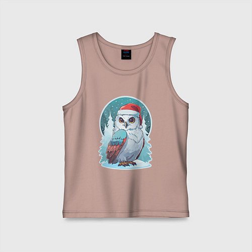 Детская майка Полярная сова на фоне зимнего леса / Пыльно-розовый – фото 1