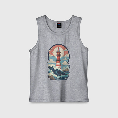Детская майка Маяк в море и волны / Меланж – фото 1