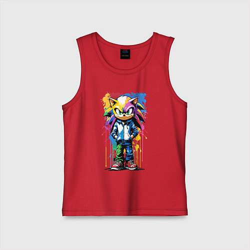 Детская майка Ёжик Соник - граффити / Красный – фото 1