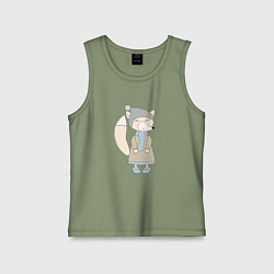 Майка детская хлопок Лиса в пальто, цвет: авокадо