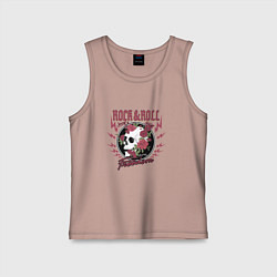Майка детская хлопок Рок н ролл череп и цветы, цвет: пыльно-розовый