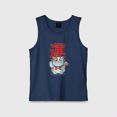 Детская майка Кот на удачу / Тёмно-синий – фото 1