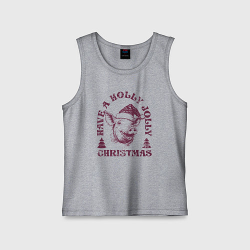 Детская майка Свинья в новогодней шапке / Меланж – фото 1