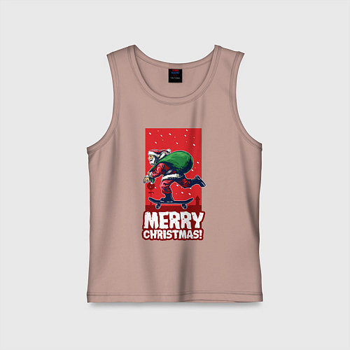 Детская майка Санта на скейте / Пыльно-розовый – фото 1