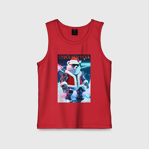 Детская майка Cyber new year - polar bear / Красный – фото 1