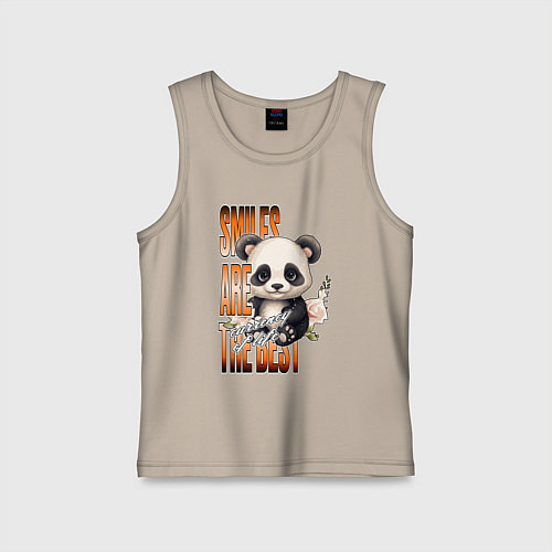 Детская майка Мишка панда с надписью / Миндальный – фото 1